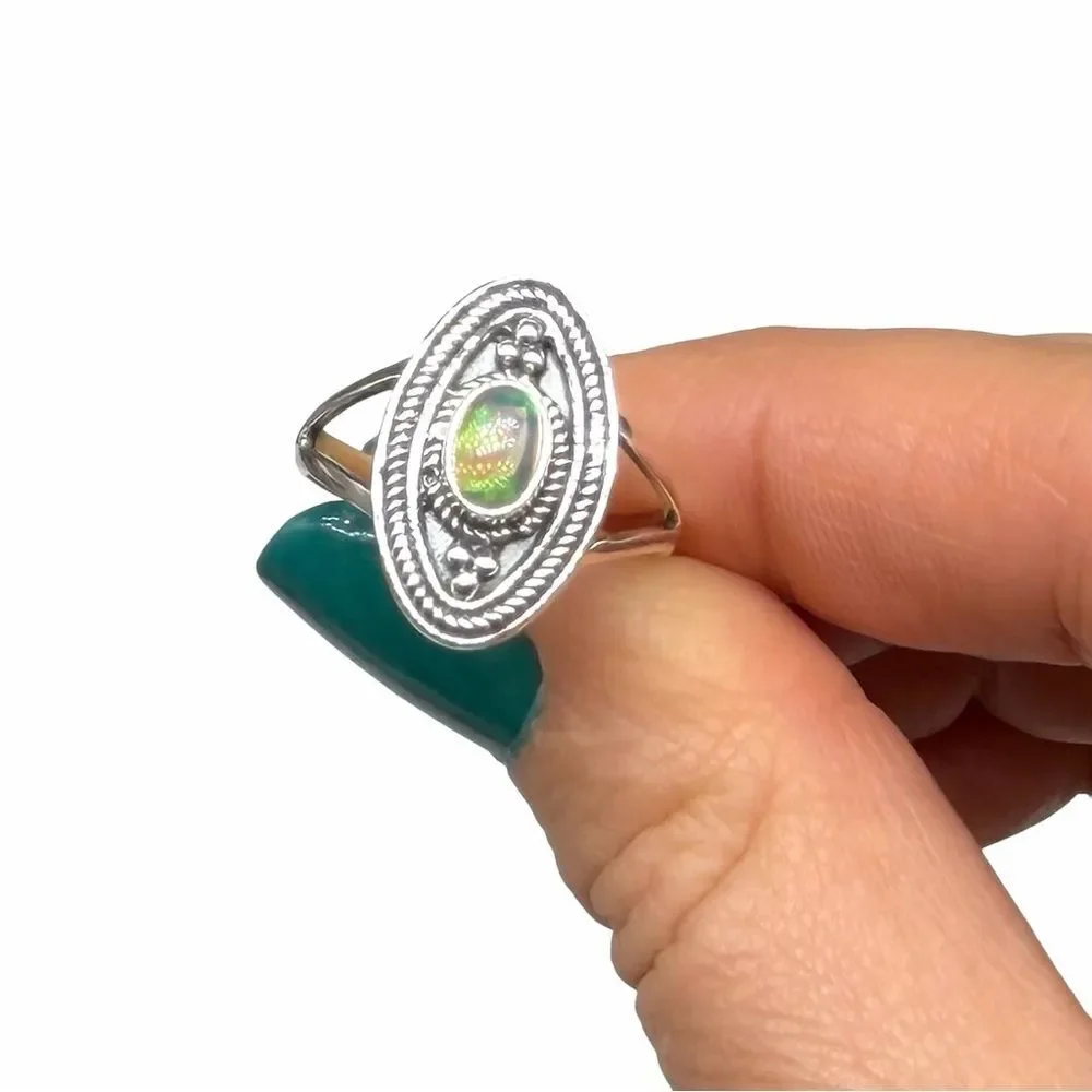 Ethiopian Fire Opal Ring Size 7 Solid 925 Sterling Silver